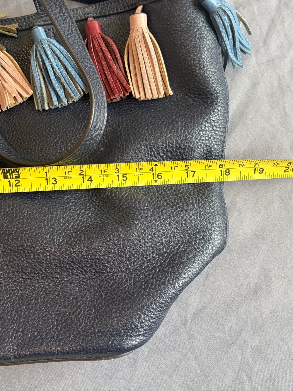 Rebecca Minkoff Navy Leather Tote with Multicolor Tassels - Picture 9 of 11